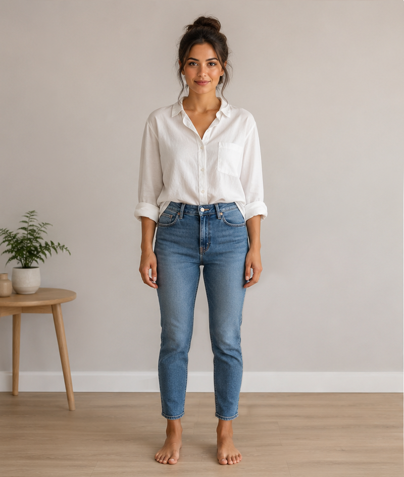 Shopper wearing the AI-generated fitting result